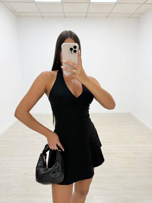 VESTIDO MINI VUELVO HALTER NEGRO